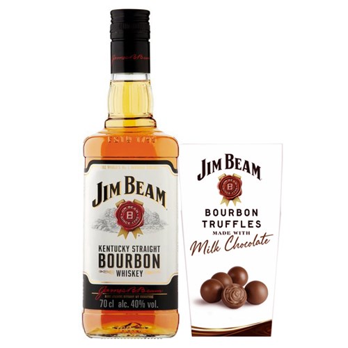 Jim Beam White Label Whisky 70cl and Milk Chocolate Bourbon Truffles 135g - Delivered to Your Door